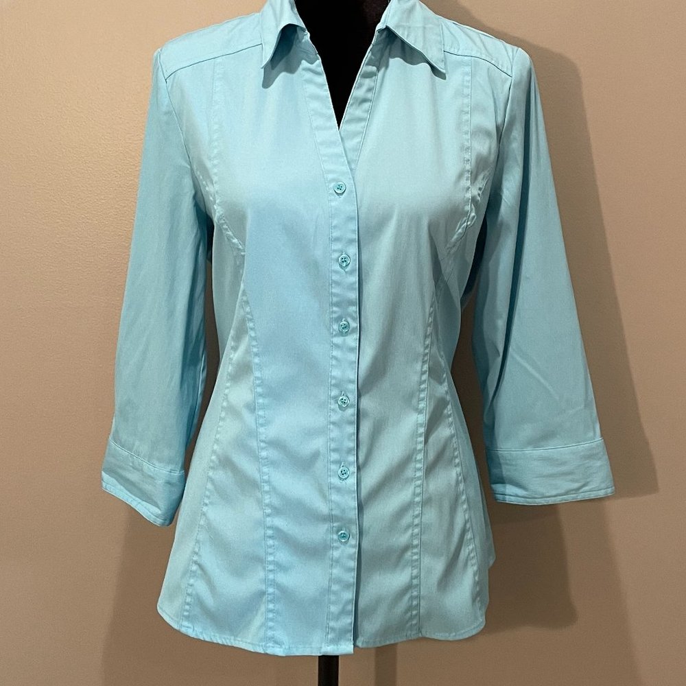 Como Womens Stretch 3/4 Sleeve Button Down Shirt sz M EUC no size Label